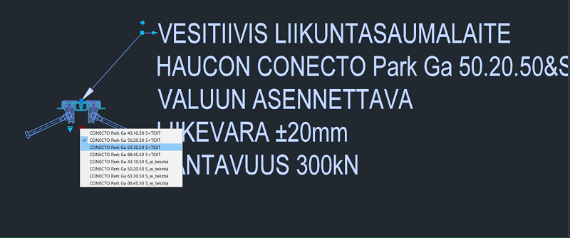 Haucon dynaaminen blokki AutoCAD-ohjelmistolle