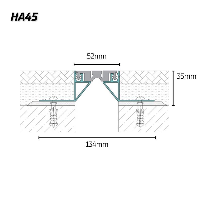 HauCon HA45 liikuntasaumalaitteen mitat