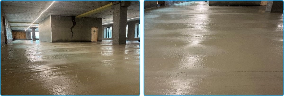 Betonilattian vedeneriste kuivumassa