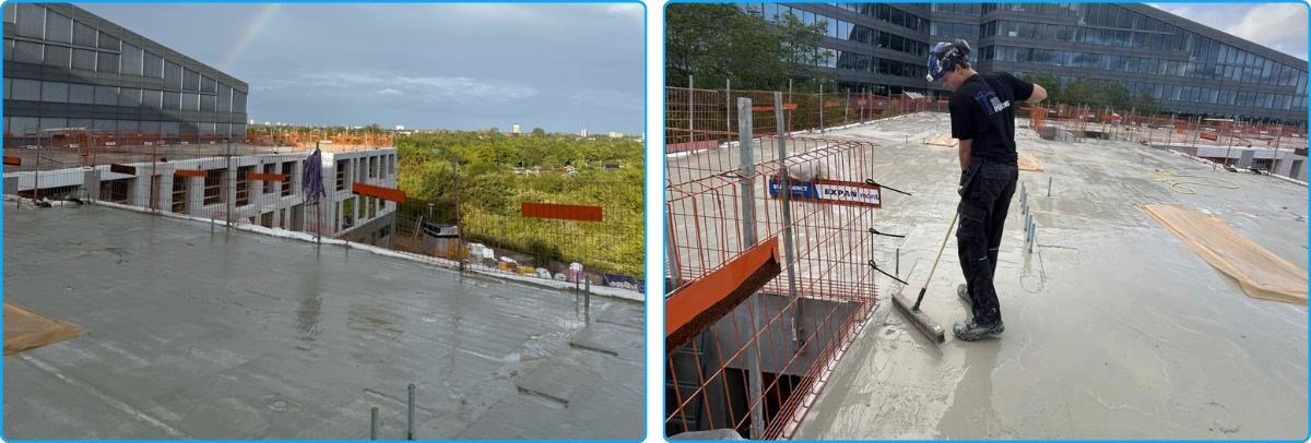 Rakentaja vedeneristämässä betoniholvia